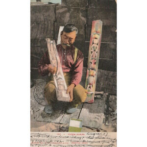 Postcard Seattle WA Totem Pole Worker Pioneer Square Vintage Washington Antique